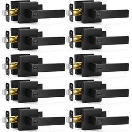 Sopoby 10 Pack Matte Black Door Handles Privacy Door Levers, Keyless Interior Door Knobs Square Door Levers Heavy Duty Door Locks for Bedroom Bathroom, Reversible Flat Levers