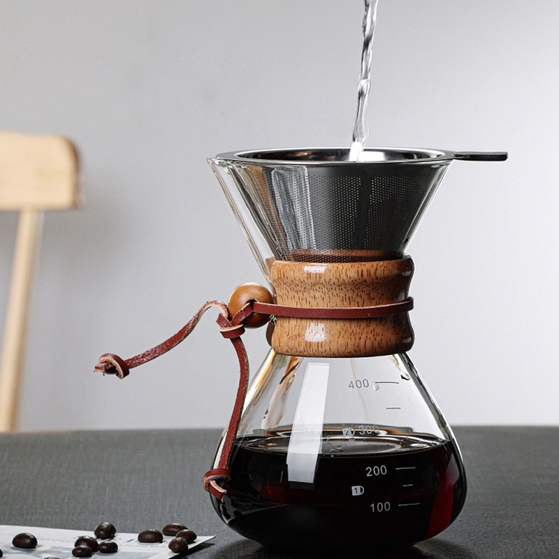 Pour Over Coffee Maker 400ml Double Layer Filter V Spout