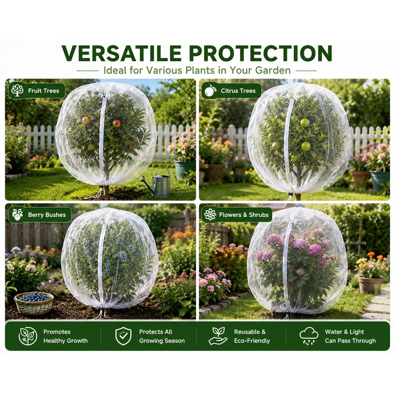 2-Pack White PE Garden Netting with Drawstring, Protective Mesh Covers