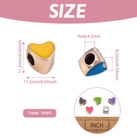 Craftdady 100pcs Enamel Love Heart European Beads Large Hole Acrylic Heart Loose Spacer Beads Random Mixed Color 11.5x11.5mm for Jewelry Making Hole: 4.5mm