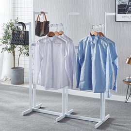 FKKPRVAX Floor Standing Metal Garment Rack - Heavy Retail Display Racks With Wheels, 6 Arms Clothing Rack, Square Tubing Portable Shirt Rack, Merchandise Display RackFor Hanging Clothes (White)