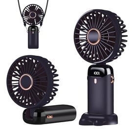 Mini Handheld Fan - 4000mAh Type-C Rechargeable, 5 Speed Adjustable, 90° Foldable & 3-in-1 (Handheld/Neck/Desk) - Digital Display, Portable Small Fan for Women, Makeup, Travel, Office (Dark Blue)