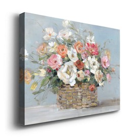 Renditions Gallery Spring Flowers in Basket Wall Art, Vibrant Floral Artwork, Colorful Modern Decorations, Premium Gallery Wrapped Canvas Décor, Ready to Hang, 18 in H x 27 in W, Made in America Print
