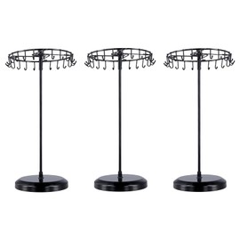 SINJEUN 3 Pack Rotating Necklace Holder, 14 Inch Metal Jewelry Organizer Display Stand with 23 Hooks, Black