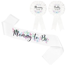 PATICARRY Rainbow Butterfly Mom to Be Sash and Daddy to Be Tinplate Badge Pins for Baby Shower, Welcome Baby Boy or Girl Gender Reveal Decorations, New Mom Gifts for Baby Celebration.