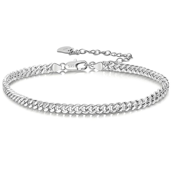 SHIBIDEBAOHUA 925 Sterling Silver 3mm-4mm Italian Miami Cuban Link Chain
