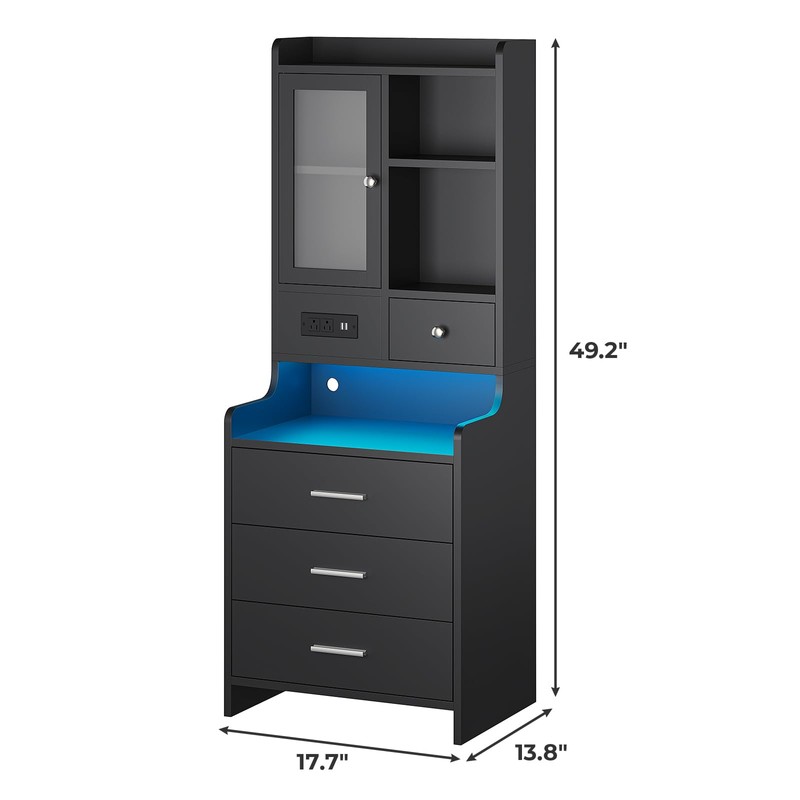 ADORNEVE Tall Night Stand with Charging Station and LED Lights,49.2"