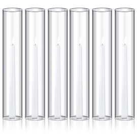 Treela 6 Pcs 2.5" W x 14" H Hurricane Candle Holder Sleeve Bottomless Glass Cylinder Candleholder Tall Candle Glass Cover Clear Open Ended Candle Shade Chimney Tube Cover for Lamp Pillar Taper Candle