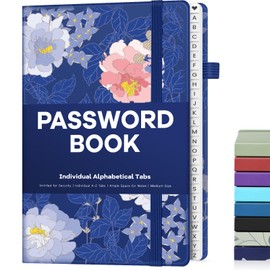 Forvencer Password Book with Individual Alphabetical Tabs, Medium Size Password Keeper Book, Hardcover Password Notebook for Seniors, Internet Password Organizer Logbook, 5.6"x8.3", Navy Floral