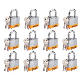 VIUIOE 12 Pcs Laminated Padlocks with Same Key for Door, Luggage, Gate, Storage, Fence, Cabinet, Garage, Shed, Latch - Weather Resistant
