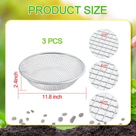 Tioncy 3 Pcs Gardening Sand Soil Compost Sifter Garden Sifter Soil Compost Sieve Soil Sifter Sand Sifter Sifting Pan for Gardening Sand Rocks Dirt(1/8'' 1/4'' 3/8'' Aperture)