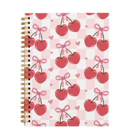 OXW Coquette Pink Bow Notebook Journal, Pink Planner Cute Cherry Notebook Journal for Women Girls, Coquette School Supplies, Coquette Stuff Planner, College Ruled Spiral Notebook 5.5 x 8.3