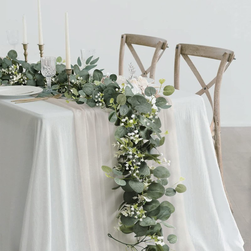 SOMYTING Artificial Garlands Eucalyptus with Willow Leaves Green Leaves White