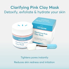 MDacne Clarifying Clay Face Mask - Deep Pore Detox with Australian Pink Clay - Detoxifying, Exfoliating & Brightening - Reduce Skin Redness & Irritation for Sensitive Acne-Prone Skin