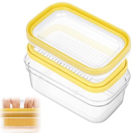 Airtight Butter Slicer, Butter Dish with Lid for Fridge, Storage Organization Butter Holder, Butter Keeper for Easy Cutting 8 Ounces or Two 4 Ounces of Butter (280g, Yellow)