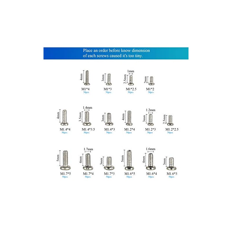 800pcs Tiny Screws for Electronics, M1/M1.2/M1.4/M1.6/M1.7 Very Small Phillips Pan