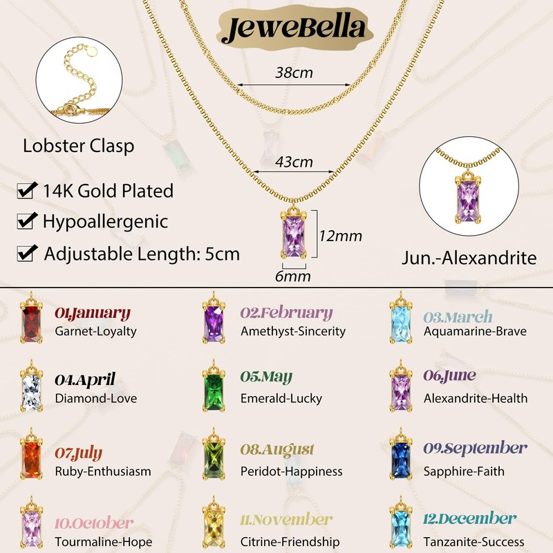 JeweBella 18K Gold Layered Necklaces for Women Girls Birthstone Necklace