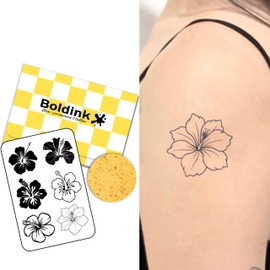 Boldink Temporary Tattoos,Semi Permanent Tattoos,15 Days Long Lasting Tattoo Stickers,Waterproof and Anti-reflective,Unique Design(Hibiscus Flowers)
