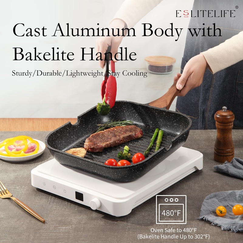 ESLITE LIFE 11 Inch Nonstick Grill Pan with Lid for
