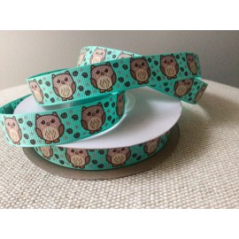 5/8” Owls Grosgrain Ribbon By The Yard - Cream