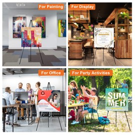 REALWAY 63" Folding Easel Stand for Display,Adjustable Floor Poster Easel for Arts,Pictures,Paintings,Telescoping Black Metal Easel Fit for Signs at Exhibition,Lobby,Holds 5lbs,3Pack