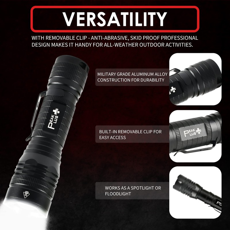 PeakPlus LED Tactical Flashlight PTAC1000 [2 Pack] - Single Mode,