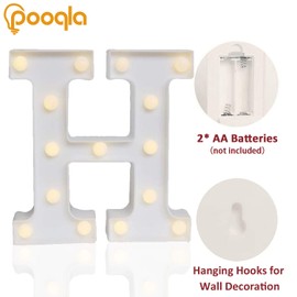 Pooqla LED Marquee Letter Lights Sign, Light Up Alphabet Letter for Home Party Wedding Decoration H