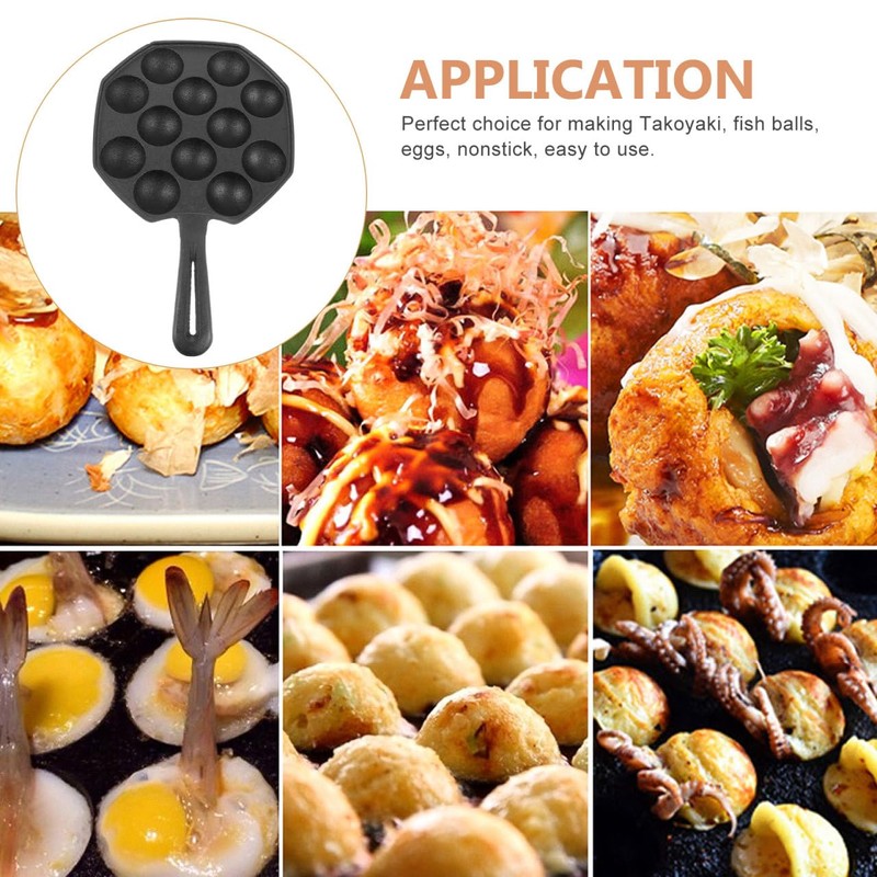 MUCKLILY Cast Iron Takoyaki Baking Pan 12-Cup Octopus Meatball Mold