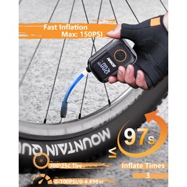 Electric Bicycle Pump, 120PSI Mini Bicycle Pump with Pressure Gauge, Suitable for Schrader and Presta Valve, Portable Pump for Road Bike, Mountain Bike, E-Bike, City Bike