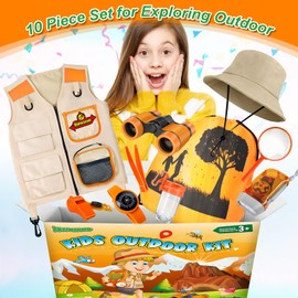 YOPINSAND Forscherset für Kinder, Exploration Spielzeug mit Weste, Hut, Rucksack und Kindern Fernglas, Kindern Campingausrüstung, tolles Outdoor Camping Spielzeug für Jungen und Mädchen