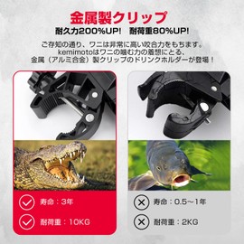 KEMIMOTO Drink Holder, Motorcycle, Bicycle, Bottle Cage, Plastic Bottle Holder, Anti-slip Rubber, Alligator Clamp, Cup Holder, 360° Rotation, Adjustable Size, 2.0 - 3.3 inches (50 - 85 mm), Suitable for Motorcycles, Ships, Wheelchairs, Baby Cars, Mannies