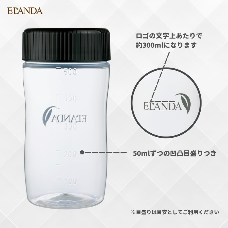 ELANDA Protein Shaker Bottle, 16.9 fl oz (500 ml), Black,