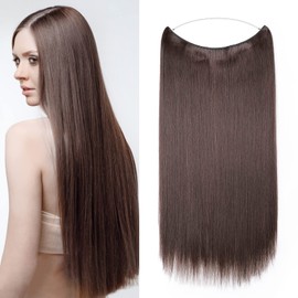 Secret Headband Wire in Natural Hair Extensions Rubber Band Straight Curly Wavy Hairpieces Brown Blonde Ombre for Women 24" Straight - Medium brown