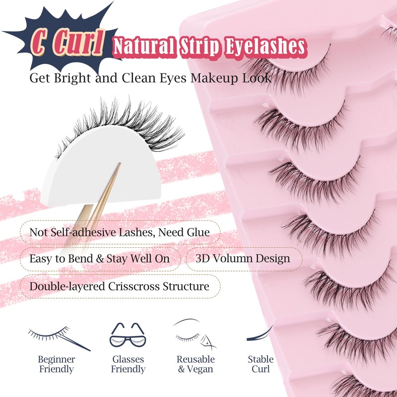 Eyelashes Cat Eye Lashes Natural Look 12mm False Lashes Wispy