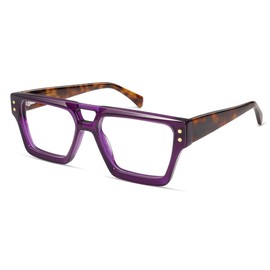 AMOMOMA Retro Square Aviator Reading Glasses for Women,Men,Blue Light Blocking Computer Readers AM6136 C4 1.5 Transparent Purple