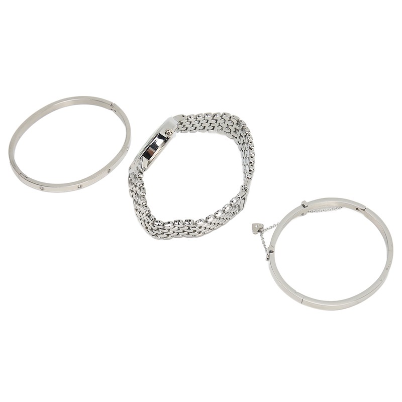 3pcs Women Watch Rhinestone Bracelet Set Accurate Time Stylish Waterproof