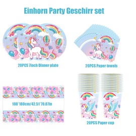 Unicorn Party Tableware, Doyomtoy 20 Napkins Decorations Birthdays Unicorn Set Table Decoration Plates Cups Napkins for Birthday Gift, Children's Birthday