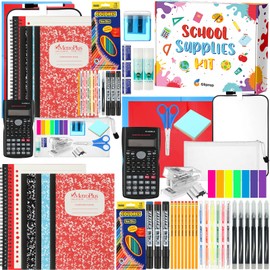 Gilprop 1 Set School Supply Kit 97 Pcs Per Set Back to School Essentials Bundle Pencils Scissors Glue Highlighter Marker Pen Notebook Eraser Sharpener Calculator Stapler for Middle High Students