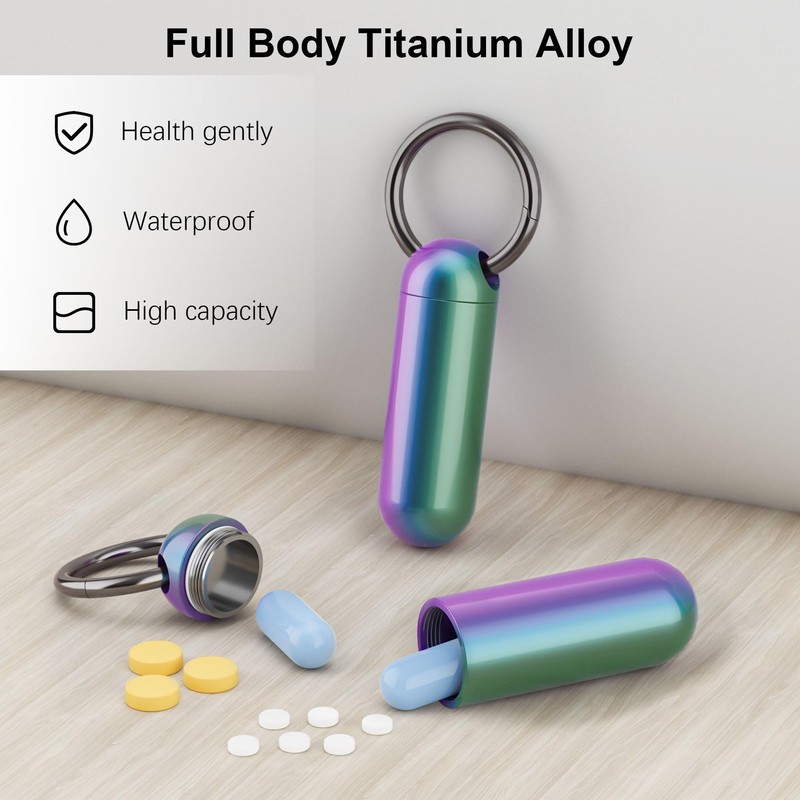 Small Pill Case Keychain Portable Pill Container Waterproof Titanium Pocket