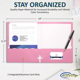 10 Pack Two Pocket Folders, Pink, Strong Thick Paper Folders, for Letter Size, by ACTIVITYya