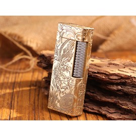 WDMART- H59 Brass Mechanical Trench Lighter • Retro Soft Flame Oil Lighter • Cool Open Flame Kerosene Lighters one Click lid Opening • Model：Flame Spirit (CSJS)