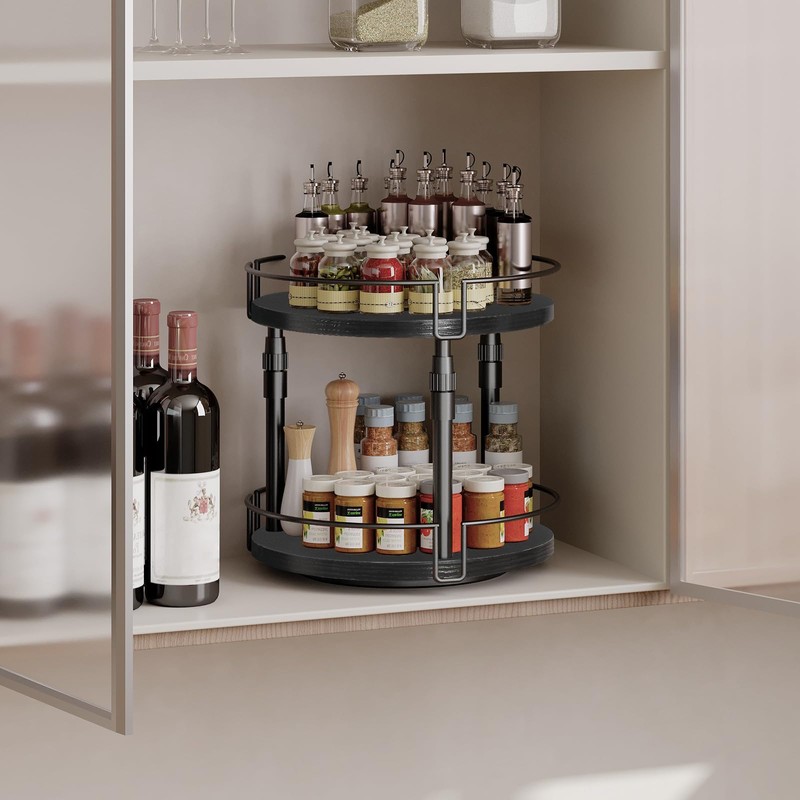HOOBRO Lazy Susan Organizer Spice Rack, 2-Tier Height Adjustable Rotating