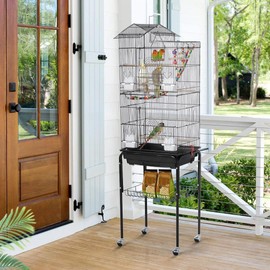 Yaheetech Bird Cage 64'' Medium Small Parrot Parakeet Bird Cages with Detachable Rolling Stand for Parrot Lovebirds Finches Parakeets Budgie Parrotlet Conures, Pet Flight Birdcage
