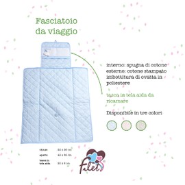 FILET - Travel Changing Table, Portable Changing Table for Nappies, Padded Cotton, with Aida Bag for Embroidery, 100% Made in Italy, Clover Blue