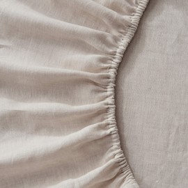 DAPU Pure Stone Washed Linen Fitted Sheet Mattress Cover 100% French Natural Linen European Flax (Natural Linen, King)