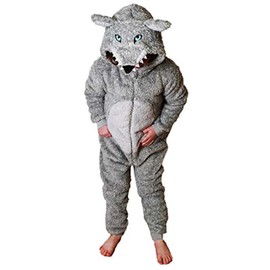 Wunsy Grey Fluffy Wolf Onesie with Tail in Children's Ages 2-13 Years (UK, Age, 6 Years, 7 Years, Regular, Grey Wolf with Tail)