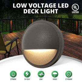 GKOLED Low Voltage LED Deck Lights, 12V AC/DC Landscape Step Railing Fence Light, 2W 2700K Accent Lighting Fixture, Die-cast Aluminum, Dark Brown, 6-Pack