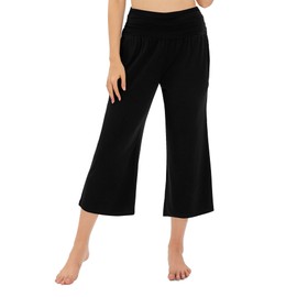 Urban CoCo Women's Comfy Yoga Capri Pants Casual Wide Leg Sweatpants High Waist Stretch Cropped Pants ?Black, S