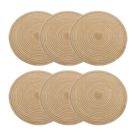 sourcing map 6pcs Round Braided Placemats 12" Non-Slip Round Table Mats for Dining Tables Washable Heat Insulation Woven Placemats Indoor Outdoor for Family Holiday Dinner, Tawny