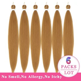 MsLoosily #27 Braiding Hair Pre Stretched 34inch 6Packs Pre-Stretched Honey Blonde Braiding Hair Extensions Professional Itch Free Hot Water Setting Synthetic Fiber Yaki Texture(#27)